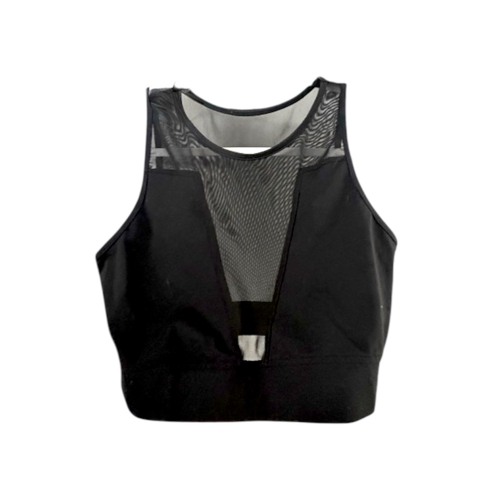 Black Mesh V-neck Sporty Dancer Crop Top XS